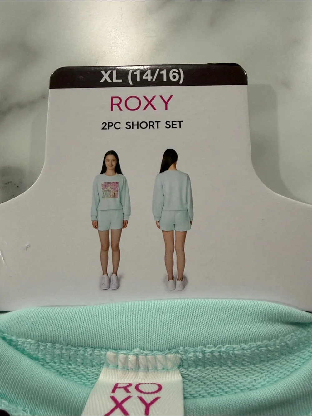 Roxy Girls Light Teal Floral 2pc set sweatshirt shorts